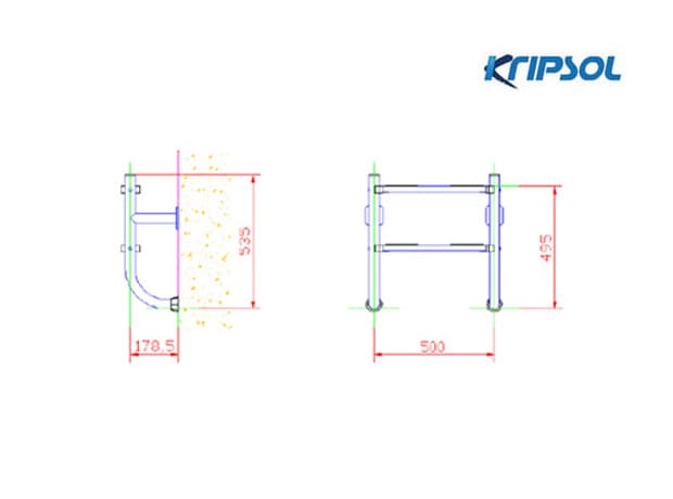 Размеры лестницы Kripsol (2 ступени) TWO-PART/DOS PIEZAS (DPI 2.C) без поручней - Spbpool.ru