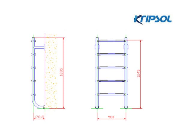 Размеры лестницы Kripsol (5 ступеней) TWO-PART/DOS PIEZAS (DPI 5.C) без поручней - Spbpool.ru