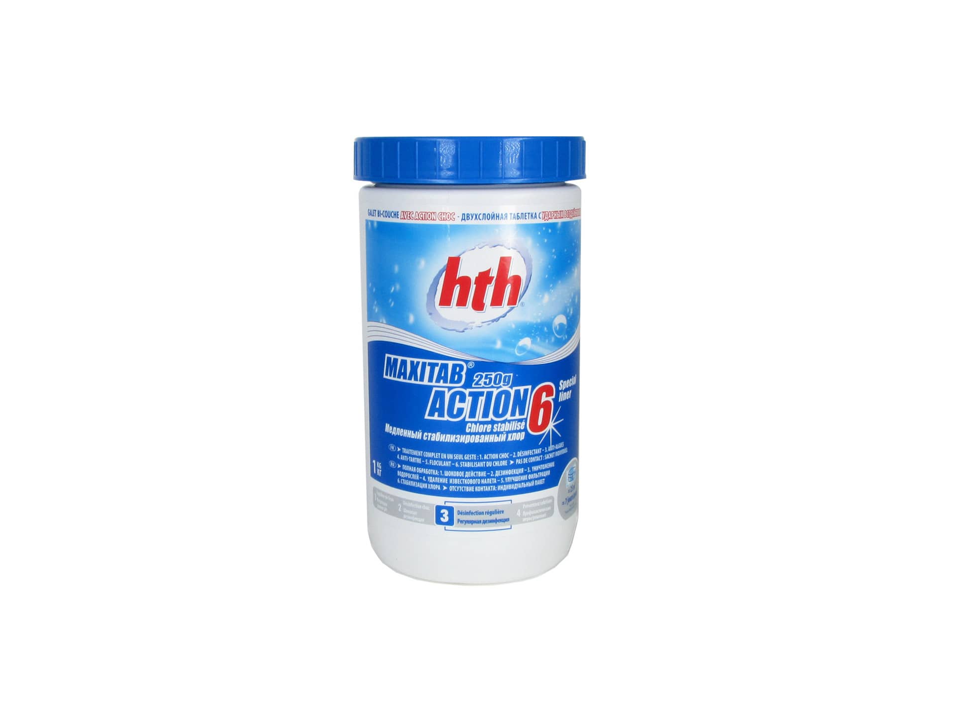 Двухслойная таблетка 6в1 быстрый и медленный хлор Maxitab Action hth - SPBPOOL.RU