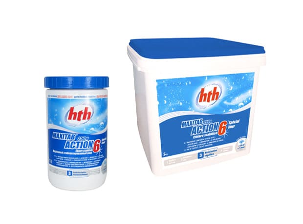 Двухслойная таблетка 6в1 быстрый и медленный хлор Maxitab Action hth - SPBPOOL.RU